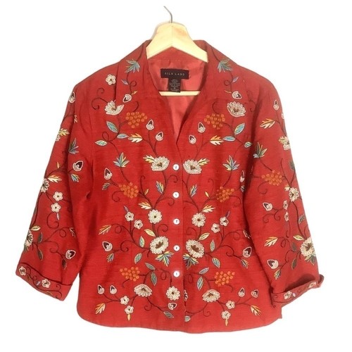 Silk land vintage red floral - silk,